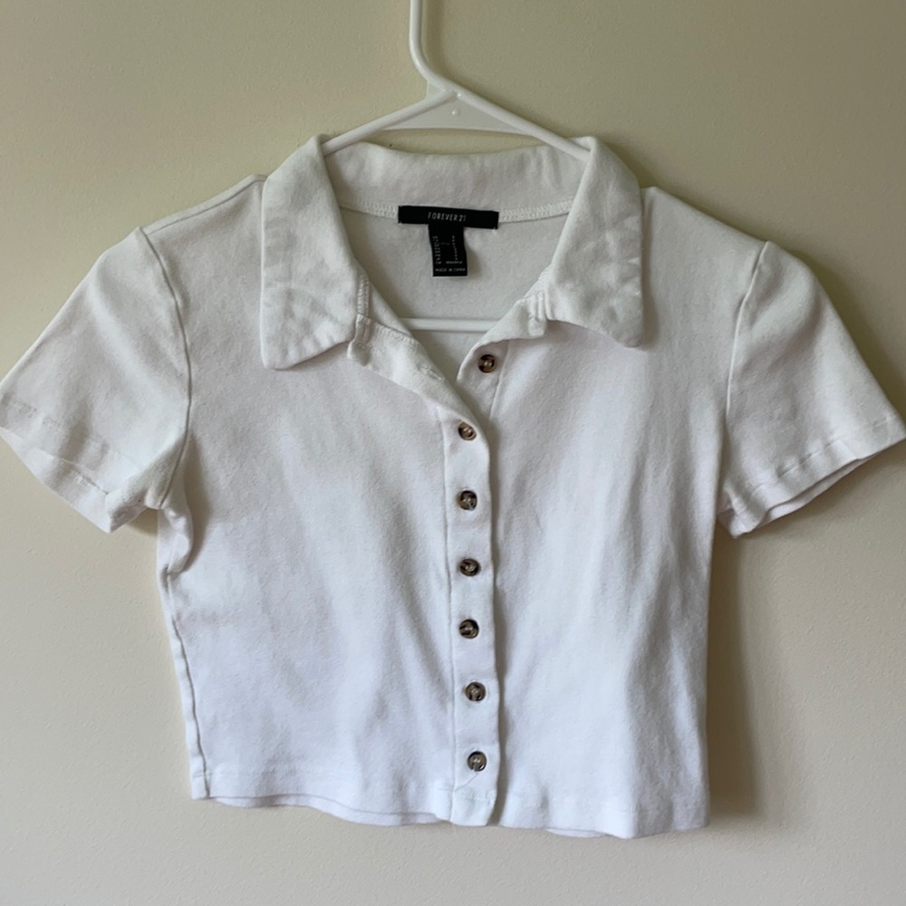 Forever21 White Button Down Crop Top